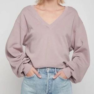 Agolde Deep V-neck Lilac Balloon Sleeve Sweatshirt Size Small